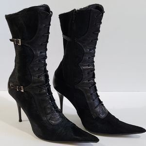 BOLAJIZ 1858 Black Horse Hair Heel Boot EU 39/US 8